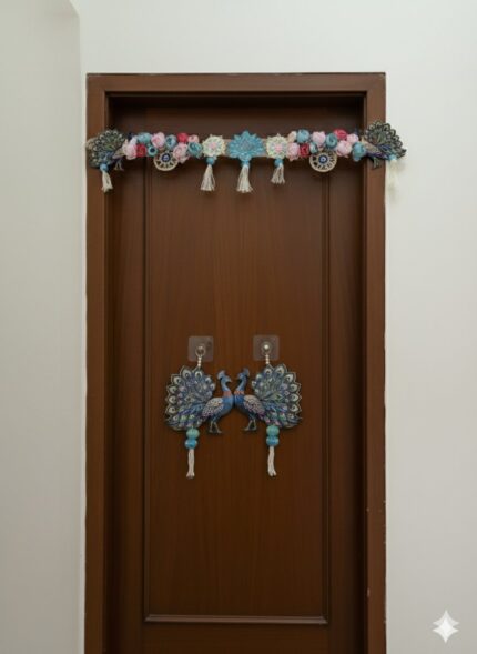 Peacock theme toran with matching hanging shubh labh